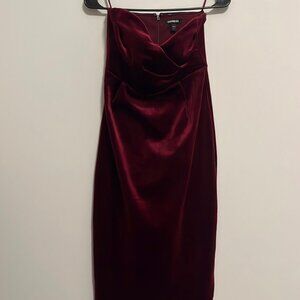 Express Strapless Red Velvet Midi Dress Size: S